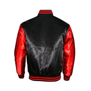 Chaqueta Varsity de Satén Rojo de Poliéster de la Más Alta Calidad, Diseño en Blanco, Manga Larga, Logotipo Personalizado, Cuello Alto, Personalizable en la Parte Delantera - Product Image 2