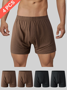 4pcs Modal Breathable Comfortable Casual Solid Color Men's Boxer Shorts Mid-Rise Sports Underwear Knitted Cotton Spandex Fabric - Product Image 1
