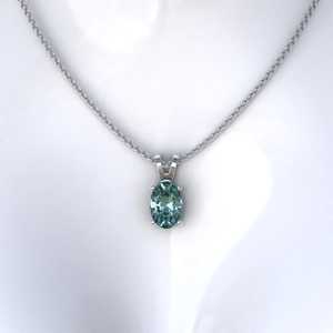 Oval Women's Cyan Blue Moissanite Pendant Necklace 14K Gold Rhodium Plated Luxury Bunny Ear Bale Design for Wedding Anniversary - Product Image 3