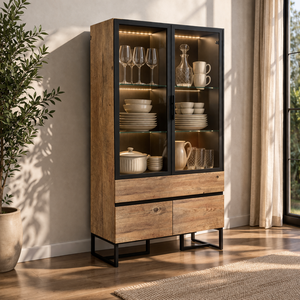 ตู้เก็บภาชนะแบบคู่ทันสมัยพร้อมบานกระจก ชั้นวางของสำหรับห้องรับประทานอาหารและห้องครัว คุณภาพพรีเมียม ทนทาน ตกแต่งด้วยไม้ - Product Image 1