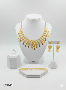 ชุดสร้อยคอผู้หญิงดีไซน์ใบไม้ประดับเพชรซิร์คอนชุบทองหรูหราทันสมัย พร้อมต่างหูแบบห้อยเข้าชุด สายโซ่แบบเชือก ยาว 16 นิ้ว รุ่น 53045 - Product Image 6