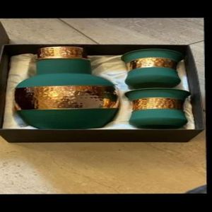 Green Copper Double Wall Portable <b>Mug</b> Carafe Set Hammered <b>Gold</b> Drinkware for Camping-Indian Home Crafts - Product Image 3