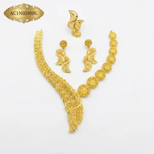 18K Gold Plated Trendy and Fancy African Fashion Jewelry Designer Short <b>Charm</b> Necklaces Set for Women Flower Shape Box Chain - Product Image 2