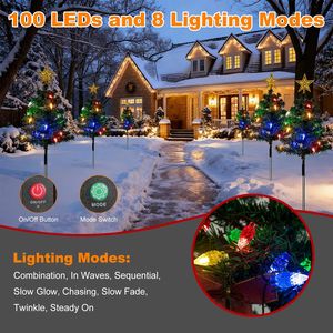 2-Pack 37.4in Height Solar Christmas <b>Tree</b> 100 Colorful LED Beads 8 <b>Lighting</b> Modes IP44 Waterproof Outdoor Xmas Decoration - Product Image 4