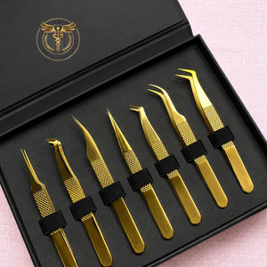 Juego Profesional de 7 Pinzas para Extensión de Pestañas de Acero Inoxidable, Kit de Pinzas de Precisión para Pestañas, Elija Su Color, Logotipo Personalizado OEM - Product Image 1