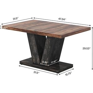 Tavolo da pranzo in legno casale nero da 47 pollici per 4 piedistallo pesante tavolo da pranzo da cucina - Product Image 6