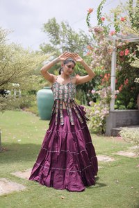 Lehenga Choli noir traditionnel avec broderies colorées pour femmes, tenue de mariage style Inde Pakistan, robe en coton longue jusqu'au sol - Product Image 3