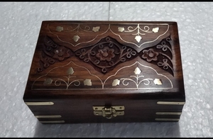 Handmade Wooden Jewelry <b>Box</b> with Brass Inlay <b>Floral</b> Carved Design for Ring Storage Keepsake Organizer & Rectangular Home Gift - Product Image 2
