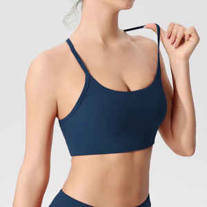 Women Strappy Crossback Sports <b>Bra</b> Navy <b>Blue</b> Gym Workout Top - Product Image 5