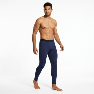Leggings de compression pleine longueur pour hommes, bleu marine uni, taille élastique, Spandex Nylon - Product Image 3