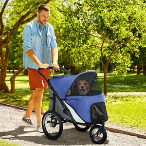 Passeggino Blu a 3 Ruote per Cani di Piccola e Media Taglia, Pieghevole con Una Mano, Cuscino Morbido, Ruote in Gomma, Borsa Portaoggetti - Product Image 2