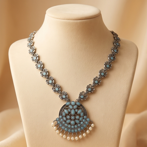 DIVYORO Oxidized Silver Filigree <b>Long</b> Adjustable <b>Necklace</b> for Women's Wedding Occasion - Product Image 1