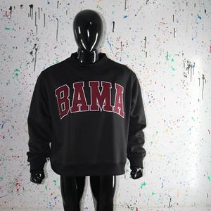BAMA BLACK <b>Mock</b> <b>Neck</b> Sweatshirt 100% BROWN Applique Embroidery wide <b>neck</b> Sweatshirt Finer Threads - Product Image 3