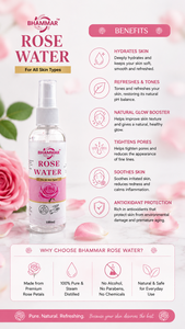 BHAMMAR Spray d'eau de rose 100 ml pour tous types de peau, liquide de soin écologique - Product Image 5