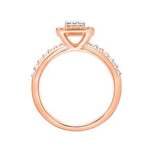 Anillo de Lujo de Oro Rosa de 14K con Diamantes de Corte Esmeralda y Halo, Engaste Ilusión Baguette, Pavé, Anillo de Boda y Compromiso para Mujer - Product Image 3