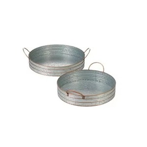 Plateau décoratif rond en métal de haute qualité avec poignées en bois, style rustique, finition galvanisée pour la décoration intérieure - Product Image 2