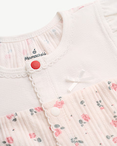 MAMACHERI 21S26JUMG001J Combinaison en coton pour bébé fille, imprimé floral, manches régulières, col carré, fermeture à boutons-pression, respirante, mignonne - Product Image 3