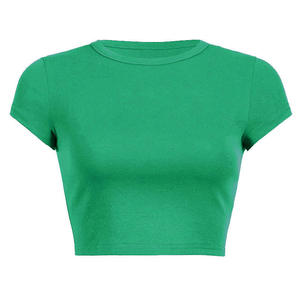 Camiseta corta de algodón lisa para mujer, top corto de verano, camiseta sólida para dama con manga cosida, camisetas cortas con serigrafía. - Product Image 5