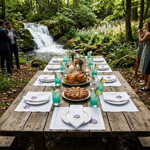 Ensemble de sets de table et de serviettes en coton pur brodé de lavande et d'hortensia - Linge de table botanique charmant pour des dîners de luxe - Product Image 4