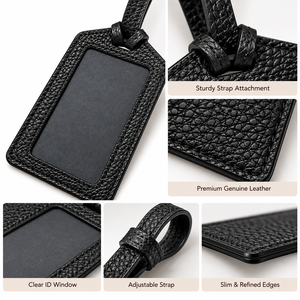 Étiquette de bagage en cuir véritable noir, de luxe, durable, texture grainée, pour valise - Product Image 6