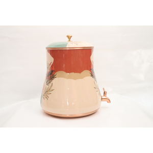 Distributeur d'eau artisanal en cuivre pur avec réservoir de stockage d'eau à motif floral émaillé pour la maison et la cuisine – Matka en cuivre écologique - Product Image 3