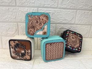 Cowhide Leather Stylish Travel Jewelry Organizer Compact <b>Case</b> Genuine Hand Tooled Leather Accessory Holder Gift Storage - Product Image 4