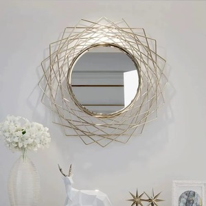 Miroir mural rond en métal doré, cadre décoratif, design d'art moderne - Product Image 2