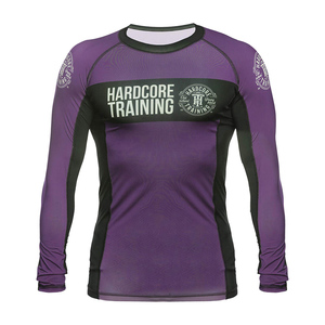 Haut de compression à manches longues pour entraînement hardcore, violet et noir, séchage rapide, pour MMA, unisexe adulte - Product Image 1