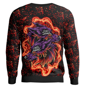 Sweat-shirt à col rond imprimé flamme de loup violet pour homme, pull décontracté, coupe régulière, tricoté en polyester, vêtement d'automne - Product Image 2