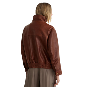 <b>Ladies</b> Real <b>Leather</b> Breathable Bomber <b>Jacket</b> Autumn Stand Silk Finished Flight Style Oversized Streetwear Customized Logo - Product Image 4