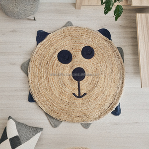 Estera redonda de yute sostenible hecha a mano, técnica de tejido plano, algodón duradero para decoración moderna del hogar, alfombras y juegos lavables - Product Image 6