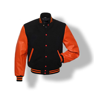 New Royal Blue Wool Black Leather College Bomber Jacket Stand Collar Varsity Letterman High Street Design Front Logo-for <b>Winter</b> - Product Image 1