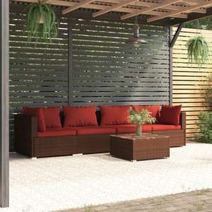 Set di mobili da giardino in Poly Rattan da 5 pezzi con cuscini marroni - Product Image 1