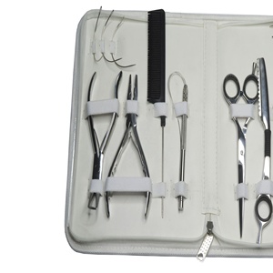 Hair Extensions Tools Kit Gold Pliers Set with Loop <b>Needle</b> Threader Pulling Hook <b>Bead</b> Device Tool Micro Silicone Rings <b>Beads</b> - Product Image 5
