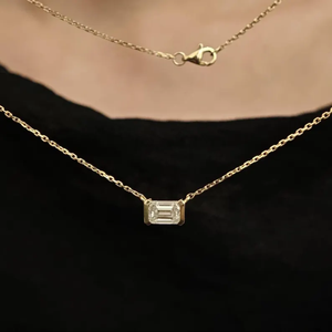 Collier pendentif en diamant de culture de laboratoire taille émeraude en or 14K/18K, collier solitaire minimaliste en diamant pour femme, bijoux fins - Product Image 2