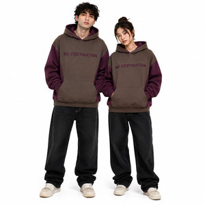 Sudadera con Capucha Oversize Unisex con Bloques de Color, Bordado 'No Destination', Bolsillo Delantero, Estilo Casual para Otoño, Sudadera con Capucha Grabada - Product Image 5