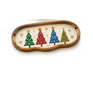 Plateau de service rectangulaire en bois avec motif de bonbons de Noël, finition peinte, poignée, usage résidentiel - Product Image 3