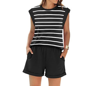 Lightweight women's lounge sets <b>Cap</b> sleeve top and shorts Women's matching sets Summer loungewear - Product Image 3
