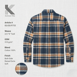 Camisa de Franela para Hombre, 100% Algodón, 310 g/m², Tejido Twill a Cuadros, Sobrecamisa, Proveedor de Fábrica OEM ODM Personalizado - Product Image 2