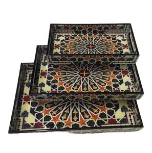 Bandeja de madera duradera con bandeja de servicio decorativa y funcional de arte esmaltado colorido para uso diario y decoración de hoteles - Product Image 5