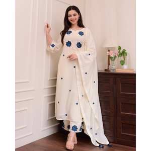 Hermoso Salwar Kameez de Algodón para Fiestas, Talla XL, Incluye Top, Pantalón y Dupatta - Product Image 2