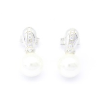 Boucles d'oreilles pendantes géométriques classiques en argent rhodié sur mesure, imitation perle, prix d'usine en gros, pour anniversaire