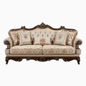 Coussins de canapé en tissu damassé contemporain classique rembourrés à cadre sculpté en bois massif pour décor d'hôtel, villa et appartement - Product Image 4