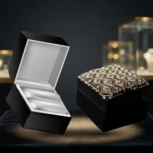 Midnight Bloom Zardozi Embroidered <b>Keepsake</b> <b>Box</b> Elegant Style with Intricate Stitchwork - Product Image 6