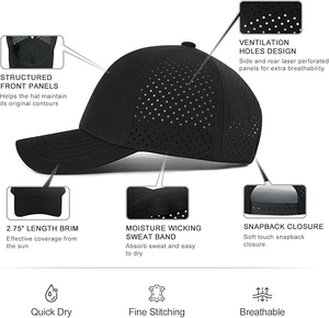 Gorra de Béisbol Impermeable de 6 Paneles con Perforación Láser Personalizada al por Mayor, en Stock, Precio de Mayoreo, OEM, Moda Personalizada - Product Image 5