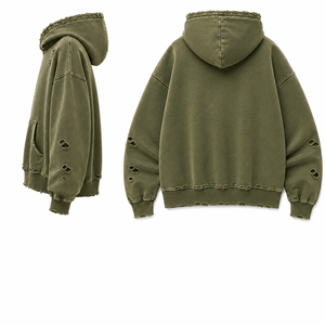 Luxury Heavyweight Distressed Hoodie Custom Logo Oversized <b>Pullover</b> Sweatshirt Vintage Wash Streetwear Clothing Manufacturer - Product Image 3