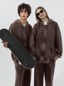 Sweat à capuche zippé sur mesure de haute qualité, délavé à l'acide, 100 % coton, pour homme, style vintage, hiver, coupe oversize, respirant - Product Image 5