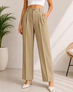 GRACE COLLECTION <b>Women's</b> Mid Waist Straight Leg Canvas Pants Elastic Waist Breathable Quick Dry Eco-Friendly Full Length Solid - Product Image 2