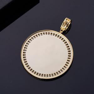 Themed Moissanite <b>Pendant</b> <b>Solid</b> <b>Gold</b> Filled Round Baguette Cut Diamond Border Winter Landscape Charm Unisex Everyday Wear - Product Image 3
