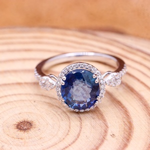 Wholesale 18K Solid <b>White</b> Gold Natural Oval Blue <b>Sapphire</b> Diamond Halo Teardrop Accent <b>Ring</b> Memoria Jewels - Product Image 2